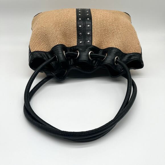 Paper Straw, Faux Leather & Studded Shoulder Bag - Picture 4 of 11